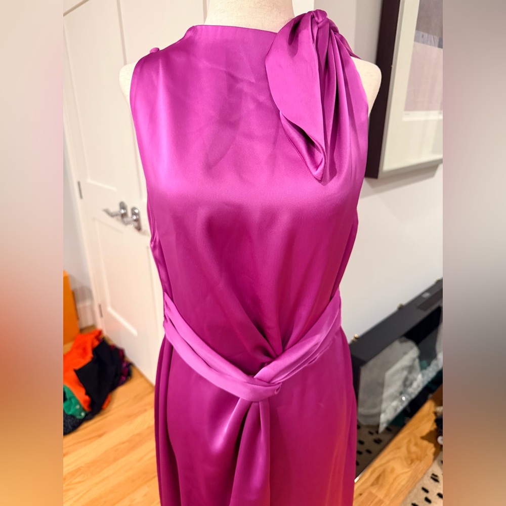 Nanushka Satin Knot-Waist Midi Dress in Fuchsia - Picture 8 of 13